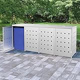 INLIFE Quadruple Wheelie Bin Shed with Handy Door and Locking System Stainless Steel Trash Container Dustbin Shed for Outdoor,Garden,Patio,Backyard Outdoor Garbage Can Shed