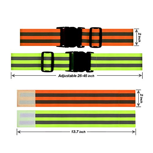 Morbeste 6 PCS Reflective Running Gear, High Visibility Glow Safety Reflective Belt or Sash, Lightweight Reflective Band Strap for Running, Walking, Cycling - Fits Women, Men, Kids (Green+Orange) - Thumbnail 5