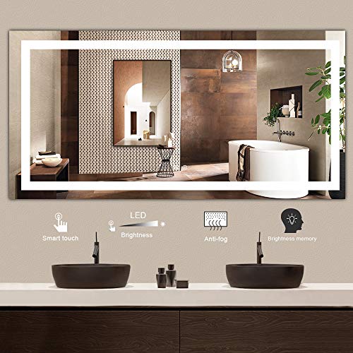 TETOTE 72 x 36 Inch LED Lighted Bathroom Home Vanity Mirror Anti-Fog Wall Mounted Square Mirror Large Dimmable Makeup Mirror with Lights