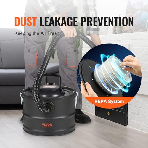 VEVOR Aspirador de Cenizas, 15 L, Potente Succión de 1200 W, con Succión Inversa, Cable de Alimentación de 3 m, 16 kPa de Aspiración Máxima, para Chimeneas, Estufas de Pellets, 320 x 315 x 250 mm - imagen 4