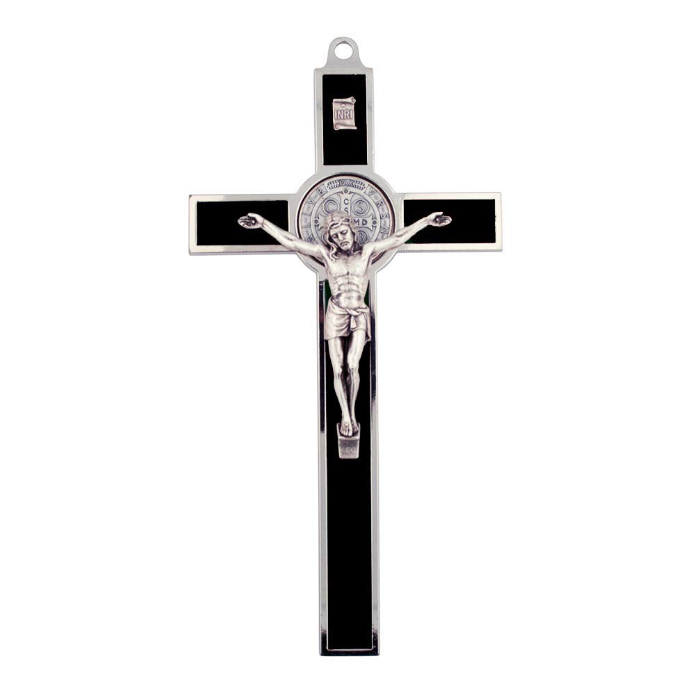 VILLAGE GIFT IMPORTERS 8" Extra Large Saint Benedict Crucifix | 7 Colors | Perfect Wall Cross | San Benito Medal | Christian Home Goods (Black)