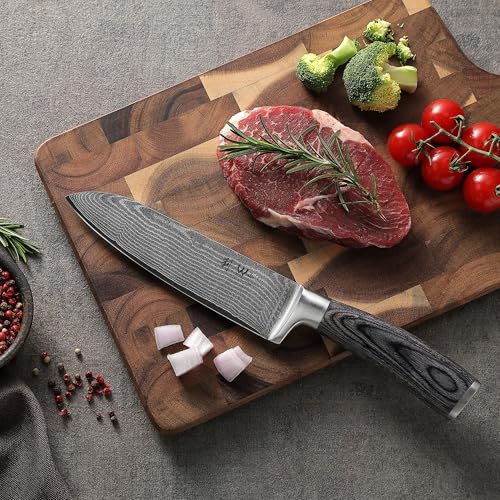 Foto von Wakoli Edis Damastmesser Set 3-teilig I Santoku Messer groß und klein sowie Gemüsemesser Allzweckmesser aus 67 Lagen Damaststahl mit VG10 Kern 60±2 HRC I Pakkaholzgriff I Küchenmesser Set in Holzbox
