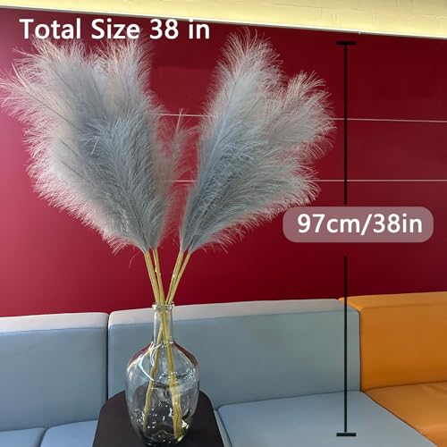 Image of 38 inch 10 Stems Faux Pampas Grass Decor Grey Tall Pampas Grass for Floor Vase