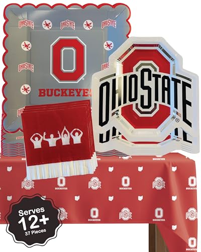 Ohio State Buckeyes Party Supplies Plates Napkins & Table Decorations 37 Pc
