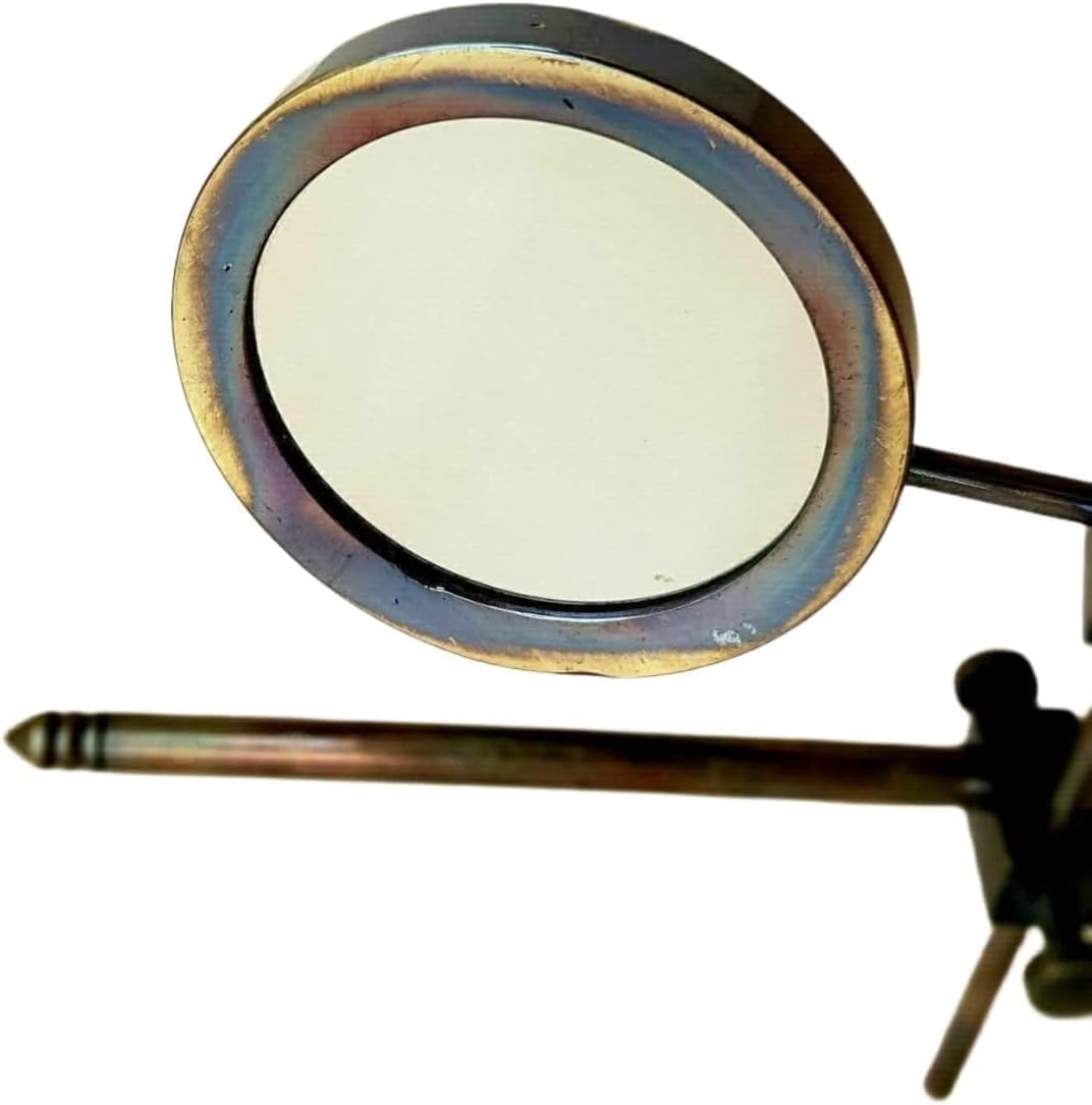 Vintage Style Adjustable Brass Magnifying Glass Stand, Desktop Mounted Magnifier with Round Lens, Antique Style Bronze Finish, Reading Aid Low Sight Elderly Collectible Item