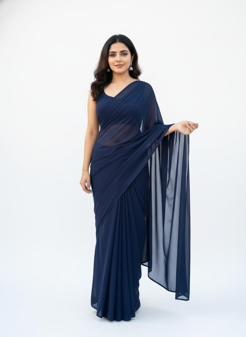 supro lifestyle Plain Georgette Saree with Blouse, Solid Plain, Elegant Drape-picture-10