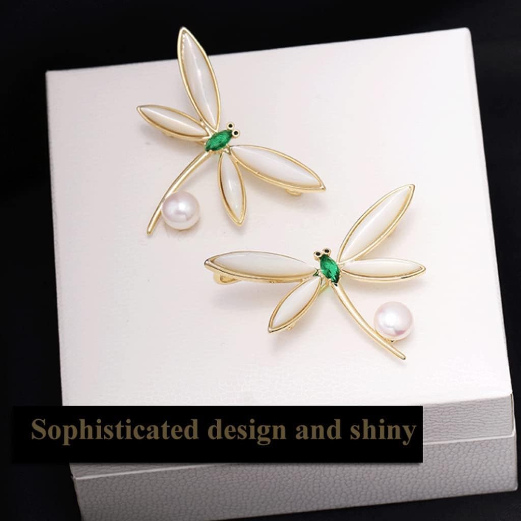 LIOONS Brooch Pearl Dragonfly Crystal Brooches Handmade Collar Clips for Shawl Pin Grace Collar Pin Breastpins Girls Lapel Pin