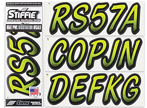 Image of STIFFIE Whipline Atomic Green /Black 3 inch Boat & PWC Registration Decals • Numbers Letters Stickers