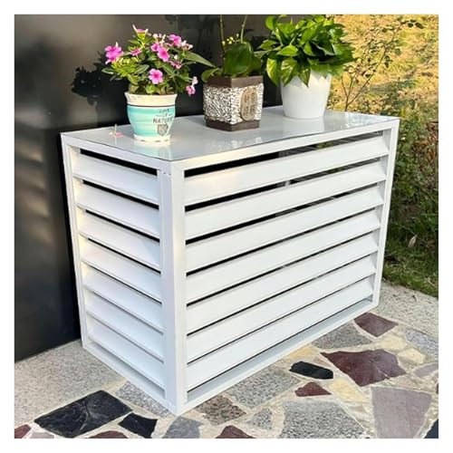 エアコン室外機カバー, ルーバー室外機カバー, アルミ製エアコン・ヒートポンプカバー、ミニスプリットエアコン室外機カバー(White flat roof,100*50*70cm)