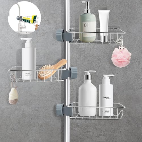 Porta Sapone per Doccia Senza Foratura,3 Ripiani Doccia per Asta Doccia in Acciaio Inox,Portasapone Cucina in Acciaio Inox 304,Antiruggine Portaoggetti Bagno,per Doccia per Asta Della Doccia 18mm-27mm