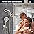 Shower Head Brushed Nickel, Upgraded 12" Rain Shower Head with 12" Flexible Curved Shower Extension Arm and High Pressure 4 Setting Handheld Shower Head Combo, Built-in Power Wash, 60’’ Shower Hose