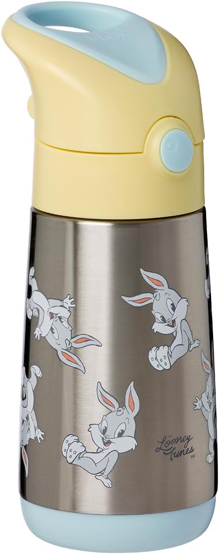 Looney Tunes | b.box 12 oz Insulated Water Bottle - Kids Water Bottle Stainless Steel w/Free Flow Silicone Straw, Toddler Cups, Drinks Cold 8 Hours, BPA Free, Leakproof, Dishwasher Safe, Age 12m+