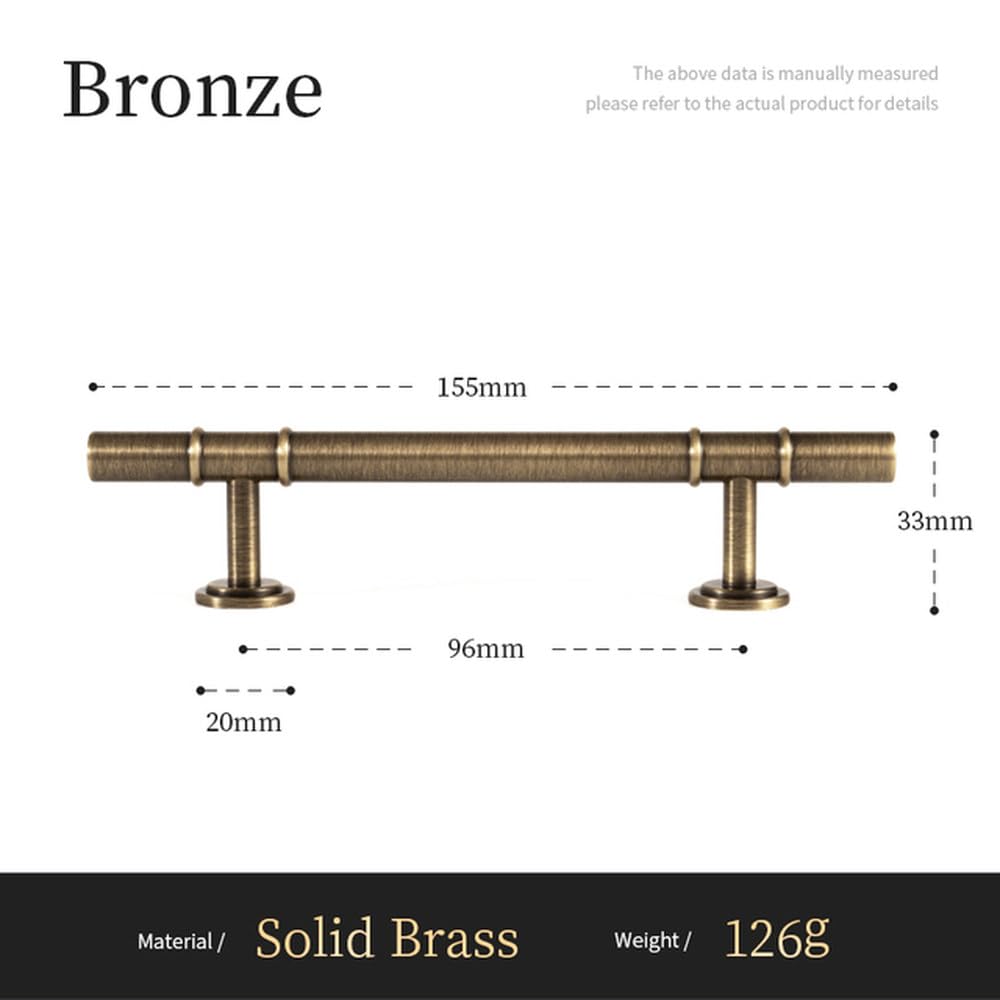 Maniglie per mobili in ottone massiccio antico, moderne e minimaliste, coniche, con barra a T, per mobili da cucina in bronzo, passo, fila, 96 mm