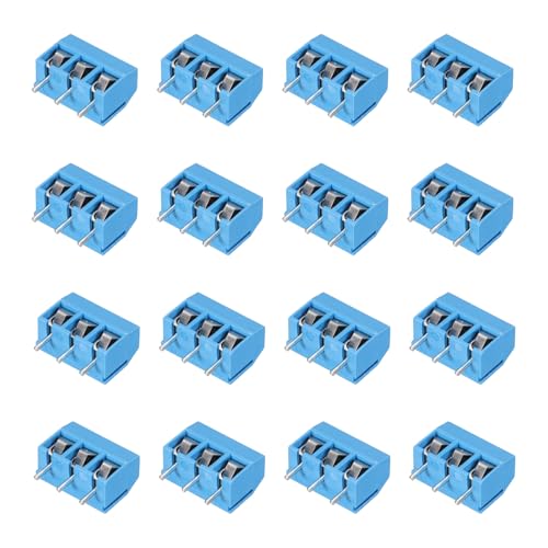 Image of sourcing map 20Pcs 3 Pin PCB Mount Screw Terminal Block Connector 5mm 0.2 Inch Pitch PCB Wiring Terminal 300V 16A for 22-14AWG Cable, Blue