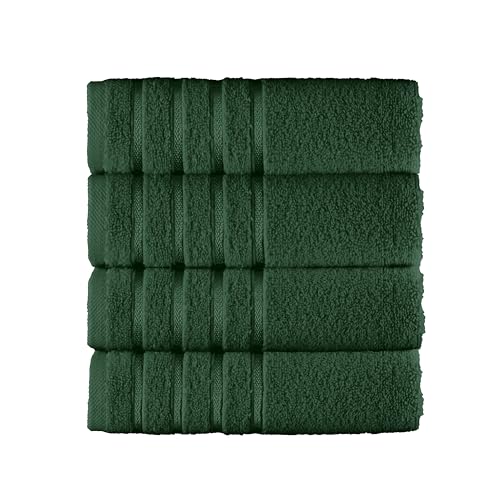 Image of Elegant Comfort 100% Turkish Cotton 4 Lines Viscose Stripe Luxury 4 Pack Hand Towel Set - Ultra Absorbent and Soft 16 x 28 Inch Premium Hotel Spa Quality Towels for Everyday Bath Use, Hunter Green