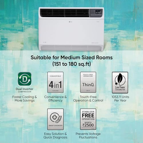 Image of LG 1.5 Ton 5 Star Wi-Fi DUAL Inverter Window AC (Copper, Convertible 4-in-1 cooling, 4 Way Air Swing, HD Filter, TW-Q18WWZA, White)