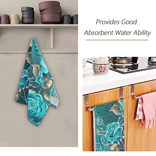 Wihve Hand Towel Set Teal Rose Flowers Paisley Absorbent Towel For Bathroom 14.4 X 28.3 Inch #TOP3