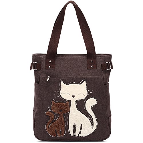 KAUKKO Sac à main motif chat, café, L, Durable et portable