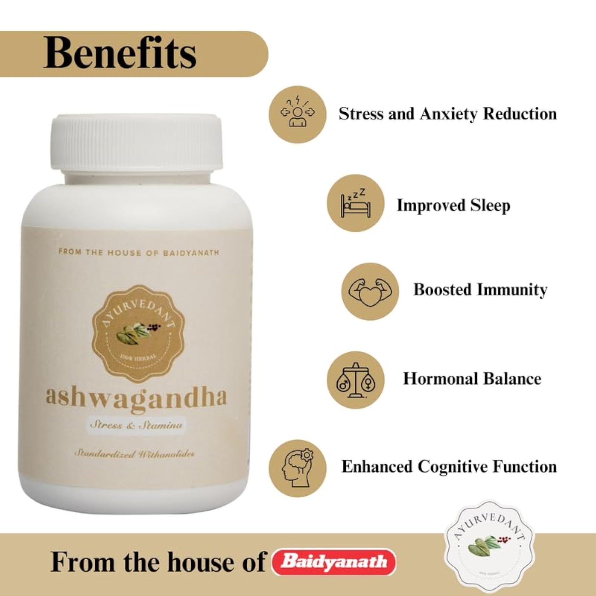 Baidyanath Ayurvedant Ashwagandha Tablets for Stress Relief