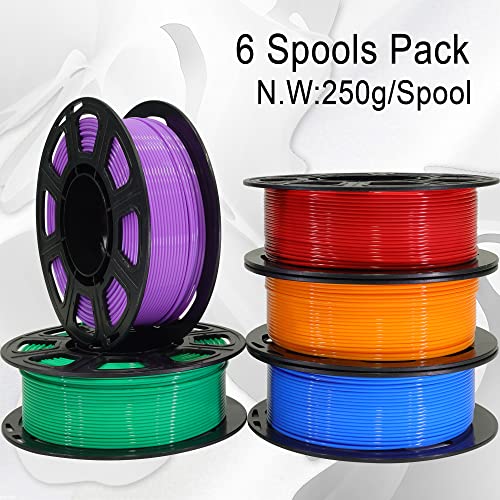 Image of 1.75mm 5 Spools 5 Popular Colors PLA 3D Printer Filament in 1 Bundle, Red /Purple /Green /Blue /Orange, Each Spool 0.25kg, Total 1.25kg PLA 3D Printing Material, 250g x 5 Spools