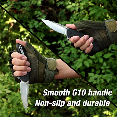 Duratech Folding Pocket Knife, 3-1/4" Satin 8Cr13Mov Blade, Black Smooth G10 Handle With Liner Lock Knife For Edc #TOP2