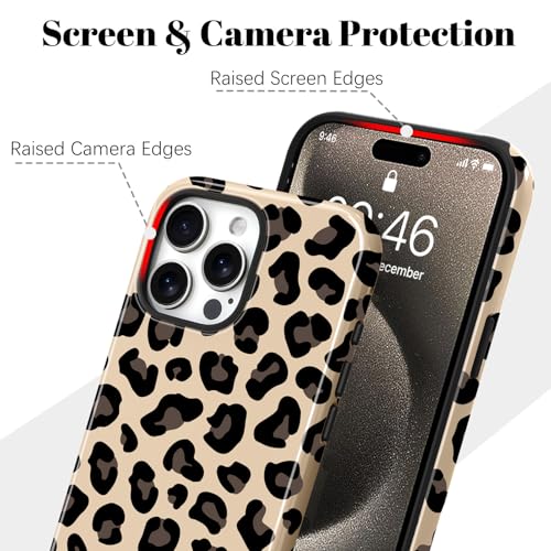 Image of Magnetic for iPhone 15 Pro Case for Women Men, Brown Leopard | Cool Cheetah Pattern Design [Compatible with MagSafe] 2-Layer Hybrid Shockproof Glossy Protective Cover