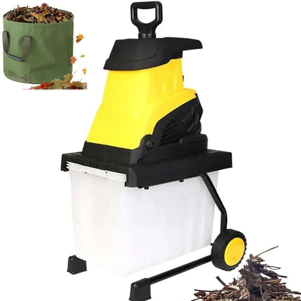 Electric Garden Wood Shredder, Garden Tree Wood Chipper with 45L Collection Box, Multifunctional Branches Leaves Wood Crusher, Dual Switch Protection, Transport Wheel (30M)