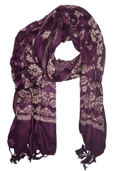 Image of Floral Printed Dupatta for Women | Purple | with Tassel Ends and Ornate Border, Length - 2 Metres