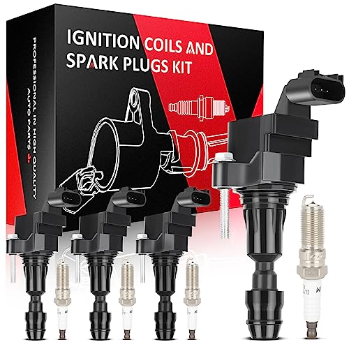 SCITOO 4 ignition coils with 4 iridium Spark Plugs Chevy for GMC
