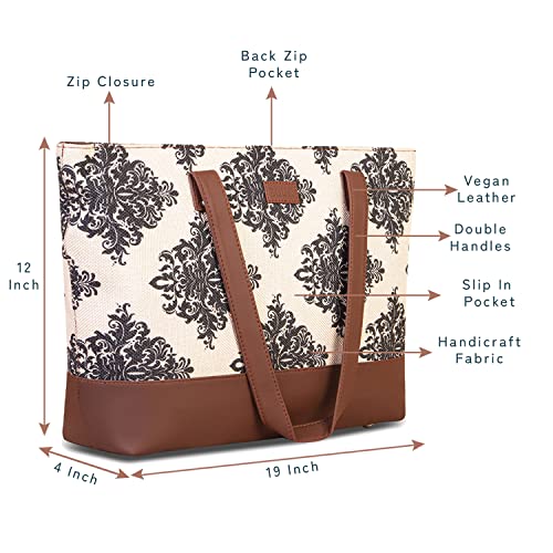 ZOUK Printed Jute Handcrafted Vegan Leather Women's Shoulder Tote Bag - Image 7