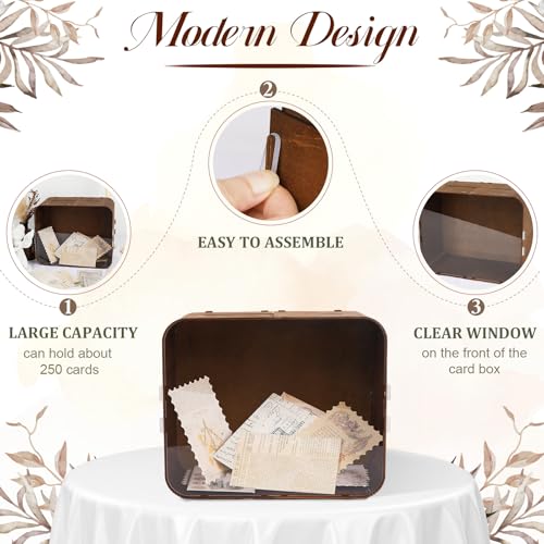 Image of OurWarm Wooden Wedding Card Box for Reception, Rustic Gift Card Boxes for Wedding with Acrylic Window, Large Wood Envelope Money Card Box for Party Graduation Birthday Baby Shower Decorations