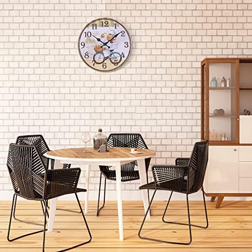 Lafocuse Wooden Farmhouse Kitchen Wall Clock Silent Non Ticking 12 Inch, Yellow Vintage Wall Clock Battery Operated for Dinning Room Living Room Decor