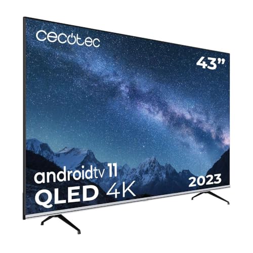 Cecotec Televisor QLED 43' Smart TV V2 Series VQU20043. 4K UHD, Android 11, Diseño sin Marco, MEMC, Dolby Vision y Dolby Atmos, HDR10, Wide Color Gamut 96%, 2 Altavoces 10W, 2 Mandos, 2023