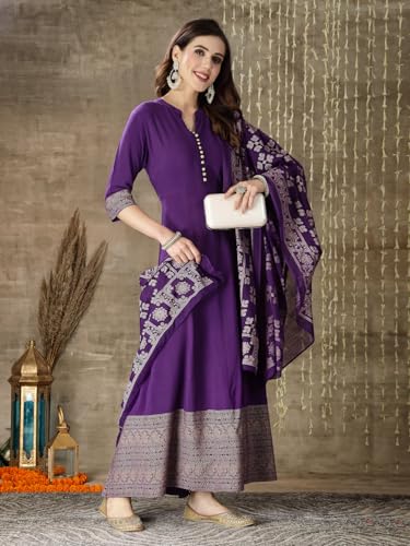 Image of Stylum Women's Printed Rayon Anarkali Kurta with Dupatta