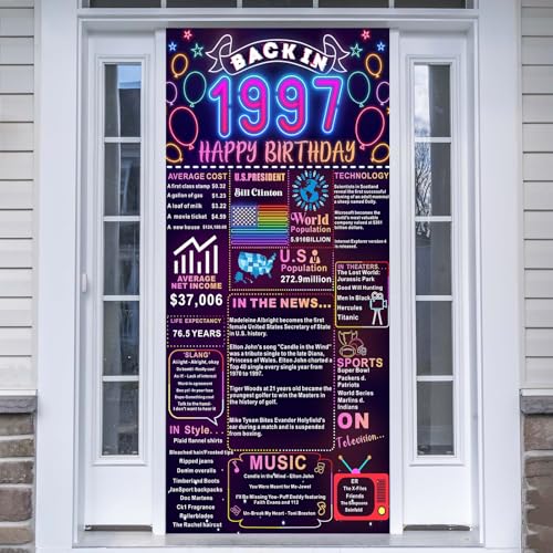 Back In 1997 29th Birthday Decorations Happy 29th Birthday Banner Backdrop Vintage Birthday 29 Years Ago Theme Decor 29th Gifts for Man and Woman 29th Birthday Party Supplies Neon