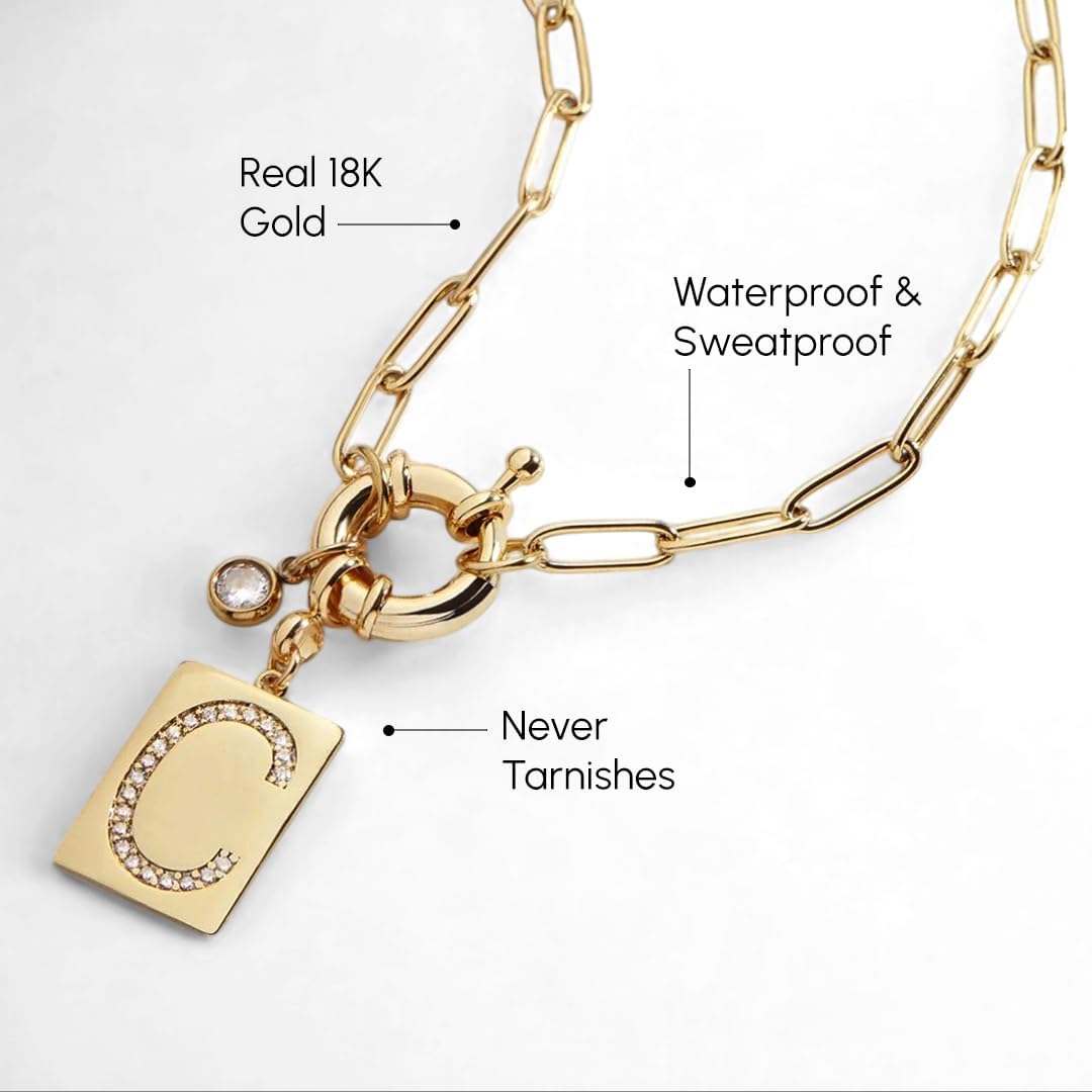 Mint & Lily Pave Initial Pendant Necklace with Paperclip Chain - Image 3