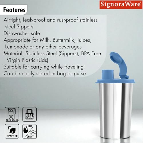 Image of SignoraWare Mini Stylish Stainless Steel Sipper | Airtight & Leakproof | Sleek & Compact Design | Ideal for Office, School, Gym & Outdoor Use | Travel-Friendly for Kids & Adults (300ml | EBlue)