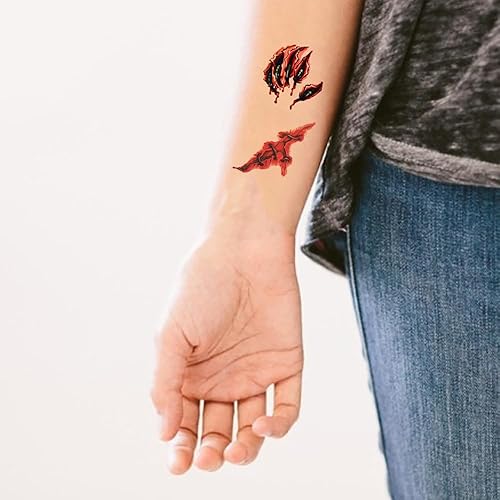 Miniatura 4 de Yesallwas Halloween Scary Face Tattoo 8 hojas, tatuajes de heridas, tatuajes de zombies, tatuajes falsos de sangre, tatuaje de mordedura de wampire,