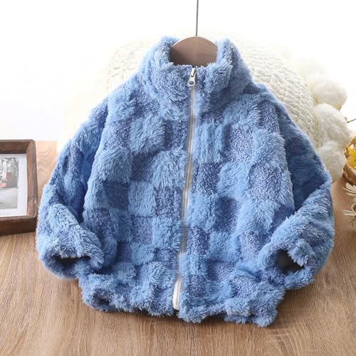 Boys' Cozy Sherpa Full-Zip Jacket Girls Checkerboard Plaid Fuzzy Fleece Sweatshirt Soft Shacket Winter Warm Loose Outerwear2
