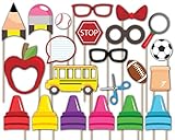 Birthday Galore School Bus Photo Booth Props Kit - 20 Pack Party Camera Props Fully Assembled