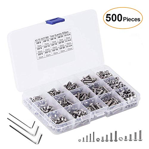 500 piezas M3 M4 M5 cabeza de botón de acero inoxidable Head Hex cabeza de casquillo Tornillos Tornillos con tuercas Kit de surtido tornillos rosca metrica