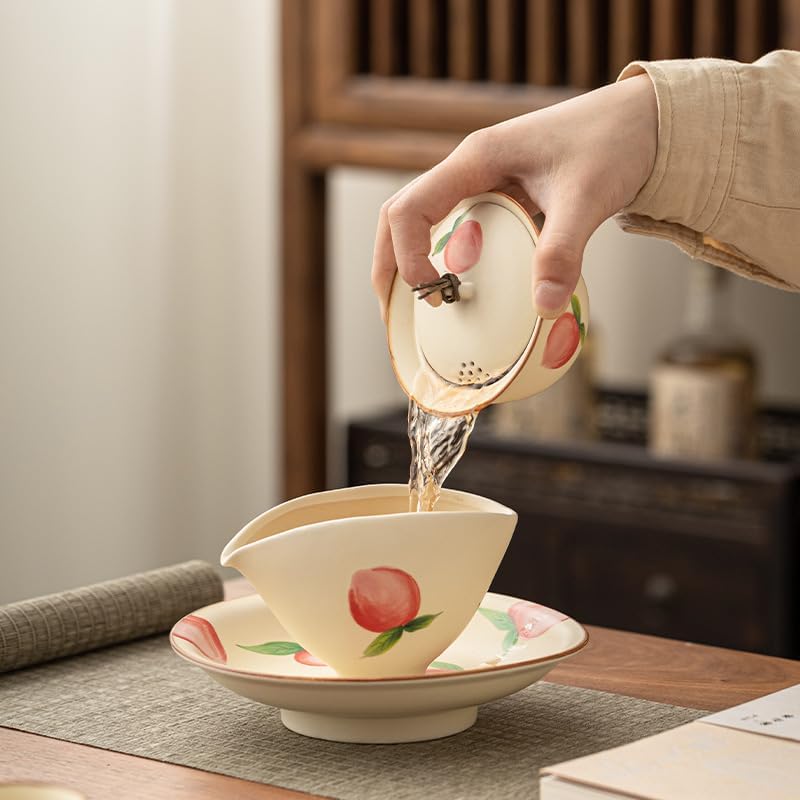 GSOUL Kungfu Tea cup Cream Yellow Hand-painted Gaiwan Ceramic Household Tea Maker One Person Small Non-scalded Single Brewing Cups Small Tea Cups