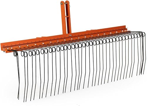 Titan Attachments 3 Point Pine Straw Needle Rake, 6 FT Landscape Rake for Cat 1 Tractors, Heat-Treated Coil Steel Spring Tines, Drag-Behind Debris & Leaf Rake for Property Maintenance
