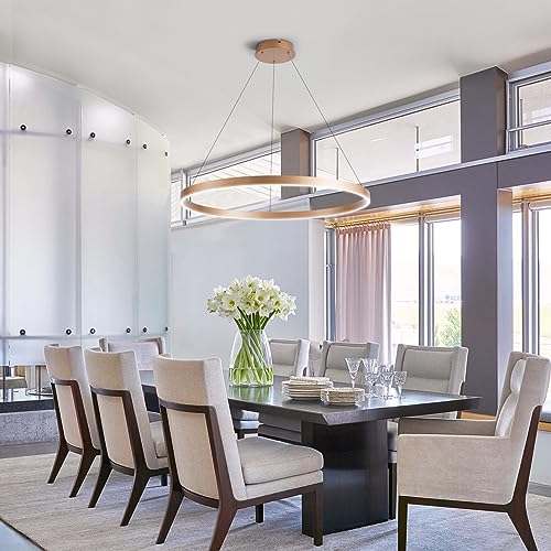 Image of MADEM Modern 31.5'' LED Chandelier 1-Ring Circular Dimmable Pendant,Gold | Flush Mount Pendant Lighting for Living Room Dining Room, Bedroom, 31.5'' x 1.38'', 3000K-6000K