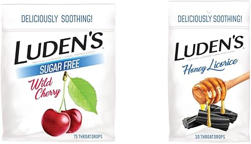 Ludens Wild Cherry - Gotas de garganta sin azúcar, 75 unidades y gotas de garganta de regaliz de miel, 30 unidades