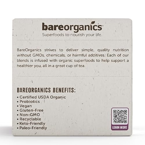 BareOrganics Daily Defence Tea - Organic Tea Pods for Keurig with Superfoods and Probiotics, Green Tea K Cups, 10ct single serve Cups