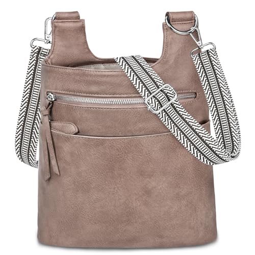 TEUEN Umhängetasche Damen Mittelgroß, Stylische PU Leder Crossbody Bag Groß Handtasche für Frauen Schultertasche Breiter Gurt mit Quasten-Reißverschluss und Mehreren Fächern ＆ 4 Kartenschlitz