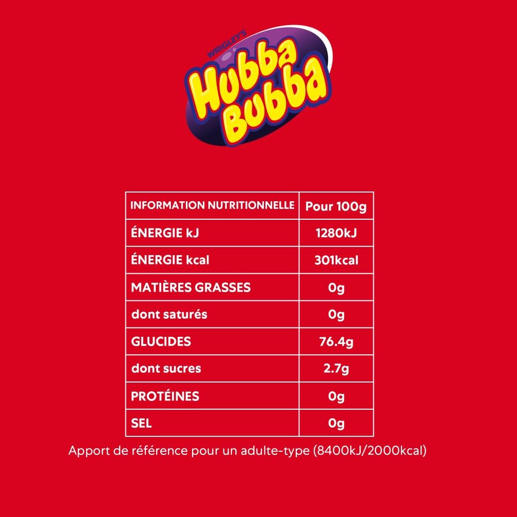 HUBBA HUBBA Chewing Gum Rouleau Bubble Gum Goût Fancy Fruit 12 Rouleaux 180 cm