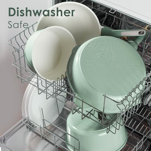 Image of SENSARTE Nonstick Ceramic Cookware Set Large 13-Piece, Healthy Pots and Pans Set Dishwasher Safe, Non-toxic Kitchen Cooking Set with Stay-Cool Handles, Induction Compatible, PFAS Free, Green