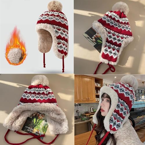 Gorro térmico de invierno para mujer con orejeras y pompón miniatura 4